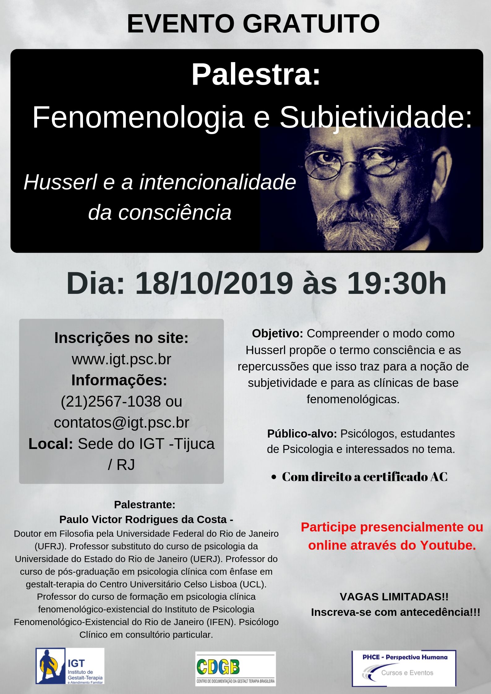 Leia mais sobre o artigo Palestra gratuita: Fenomenologia e Subjetividade: Husserl e a intencionalidade da consciência